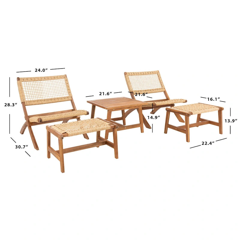 SAFAVIEH Lissy Ensemble Table et Chaises d'Extérieur Acacia/Corde - 24W x 28D x 31H