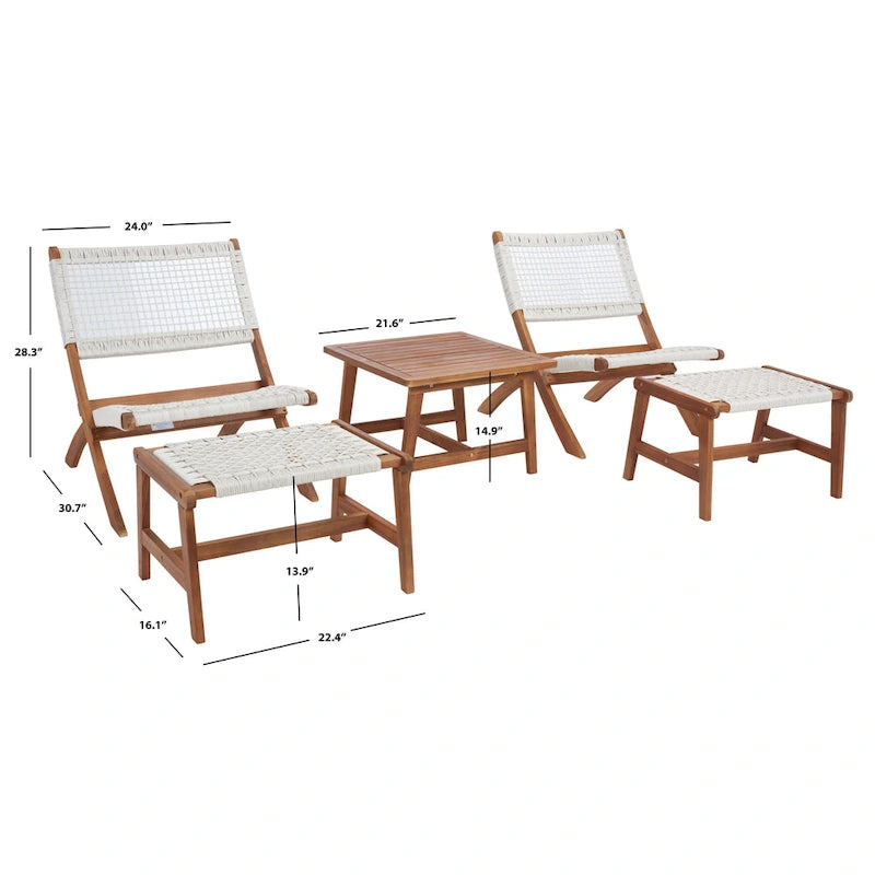 SAFAVIEH Lissy Ensemble Table et Chaises d'Extérieur Acacia/Corde - 24W x 28D x 31H