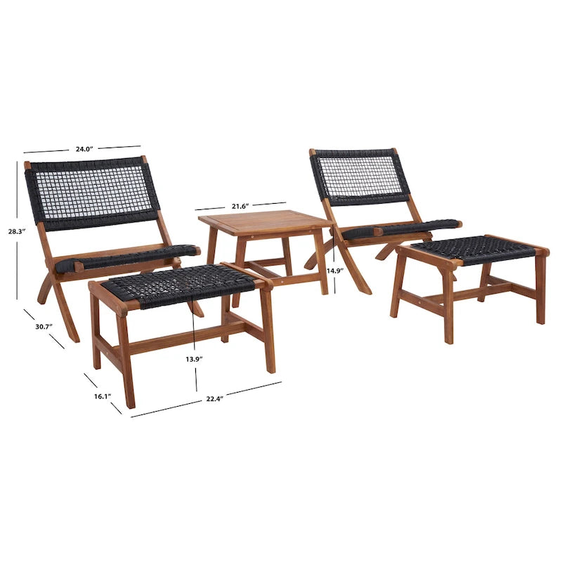 SAFAVIEH Lissy Ensemble Table et Chaises d'Extérieur Acacia/Corde - 24W x 28D x 31H