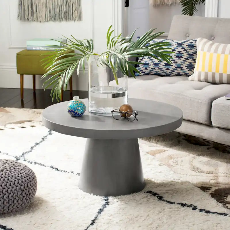 SAFAVIEH Kader Table basse ronde moderne en béton gris foncé pour l'intérieur/l'extérieur - 27,6 x 27,6 x 15,8 - 28Lx28Px16H