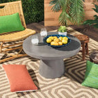 SAFAVIEH Kader Table basse ronde moderne en béton gris foncé pour l'intérieur/l'extérieur - 27,6 x 27,6 x 15,8 - 28Lx28Px16H