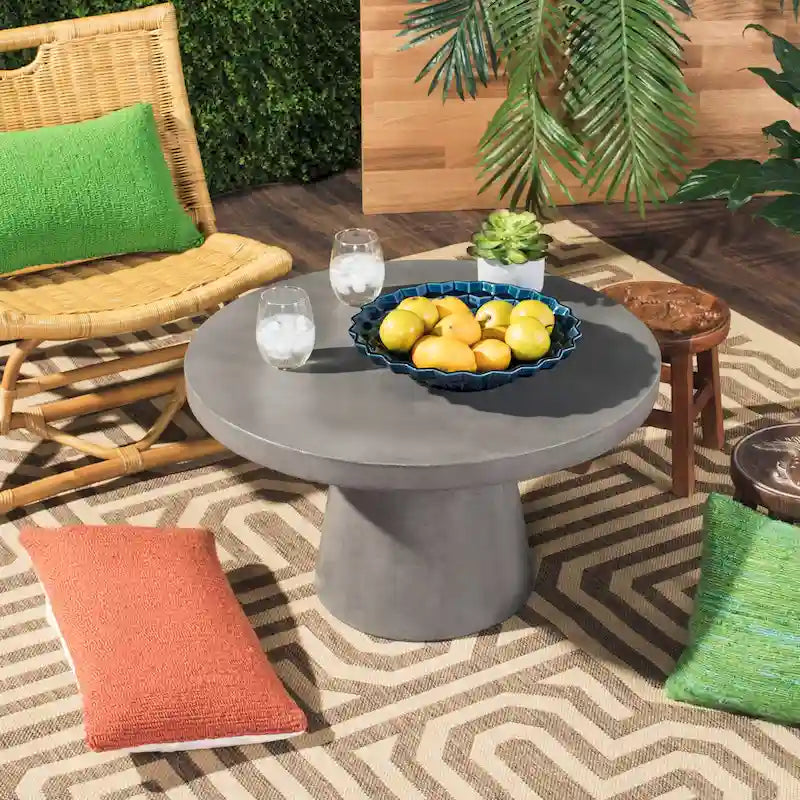 SAFAVIEH Kader Table basse ronde moderne en béton gris foncé pour l'intérieur/l'extérieur - 27,6 x 27,6 x 15,8 - 28Lx28Px16H