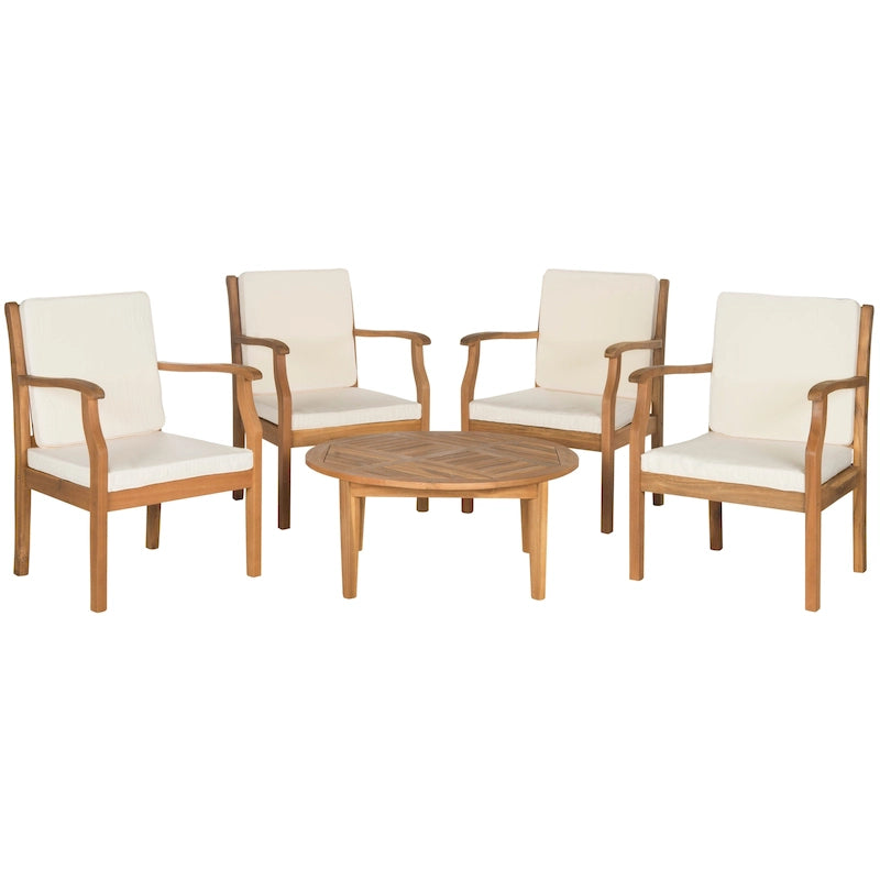 SAFAVIEH Outdoor Vergilia Ensemble de patio 5 pièces en bois d'acacia - 26L x 32P x 25H