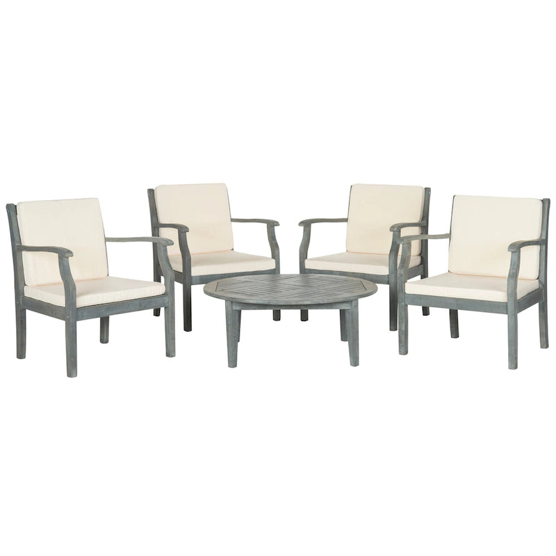 SAFAVIEH Outdoor Vergilia Ensemble de patio 5 pièces en bois d'acacia - 26L x 32P x 25H