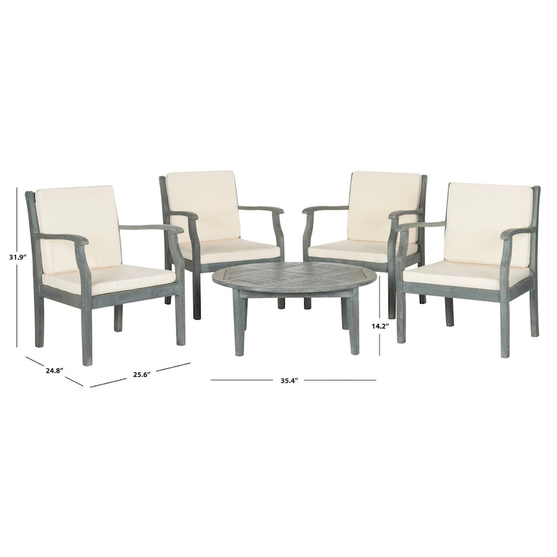 SAFAVIEH Outdoor Vergilia Ensemble de patio 5 pièces en bois d'acacia - 26L x 32P x 25H