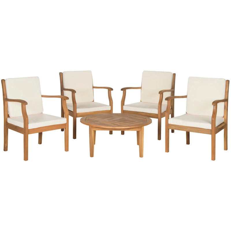 SAFAVIEH Outdoor Vergilia Ensemble de patio 5 pièces en bois d'acacia - 26L x 32P x 25H