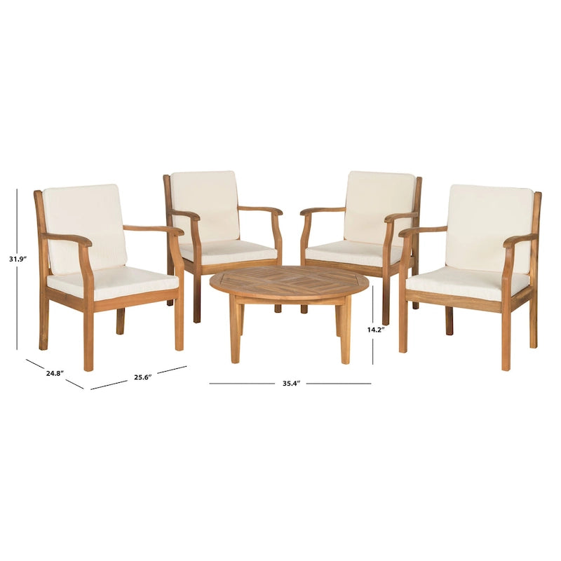 SAFAVIEH Outdoor Vergilia Ensemble de patio 5 pièces en bois d'acacia - 26L x 32P x 25H