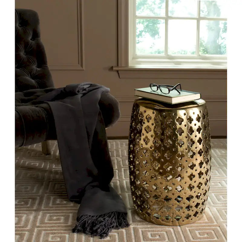 Tabouret de jardin décoratif en céramique blanche Idell de SAFAVIEH
