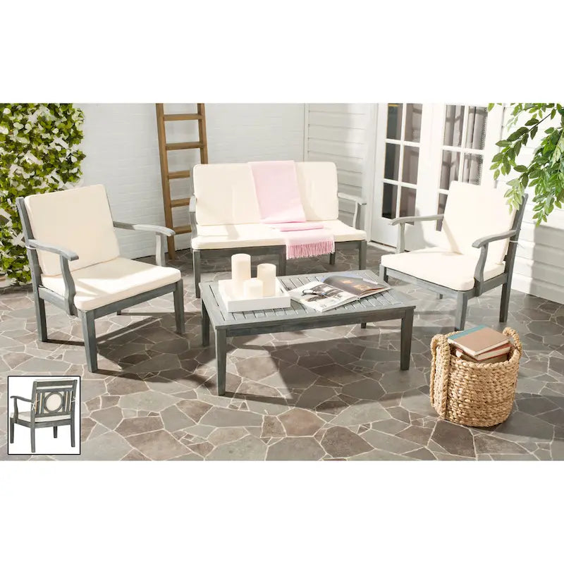 SAFAVIEH Maryam Salon de jardin 4 pièces en bois d'acacia - 48 L x 32 P x 25 H