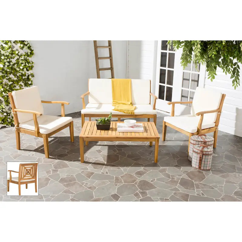 SAFAVIEH Bethli Mar Ensemble de patio 4 pièces en bois d'acacia - 48 larg. x 32 prof. x 25 haut.