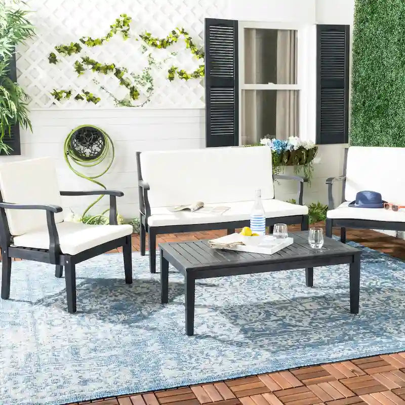 SAFAVIEH Bethli Mar Ensemble de patio 4 pièces en bois d'acacia - 48 larg. x 32 prof. x 25 haut.