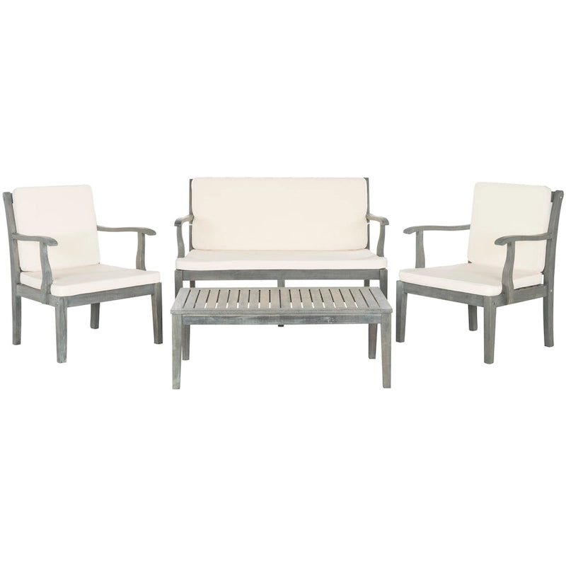 SAFAVIEH Bethli Mar Ensemble de patio 4 pièces en bois d'acacia - 48 larg. x 32 prof. x 25 haut.
