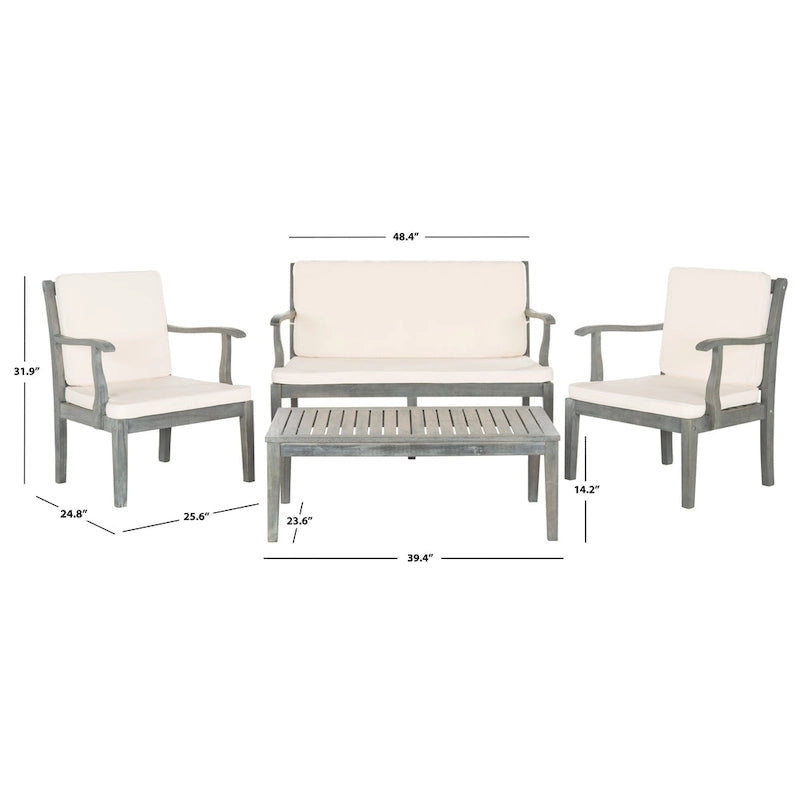 SAFAVIEH Bethli Mar Ensemble de patio 4 pièces en bois d'acacia - 48 larg. x 32 prof. x 25 haut.