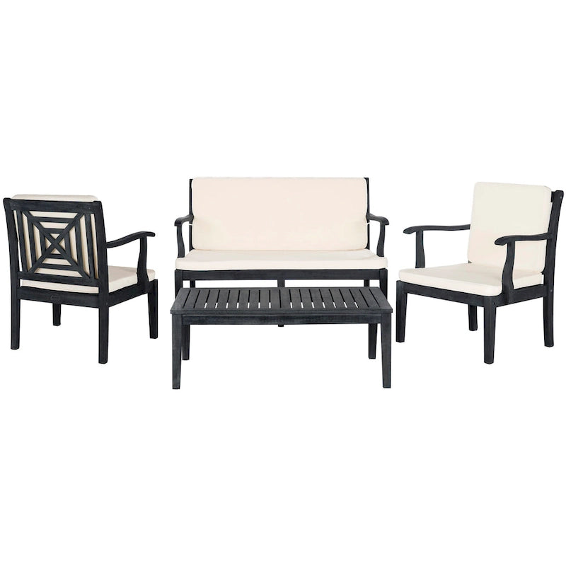 SAFAVIEH Bethli Mar Ensemble de patio 4 pièces en bois d'acacia - 48 larg. x 32 prof. x 25 haut.