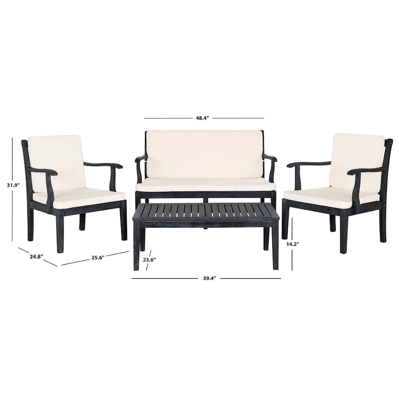 SAFAVIEH Bethli Mar Ensemble de patio 4 pièces en bois d'acacia - 48 larg. x 32 prof. x 25 haut.