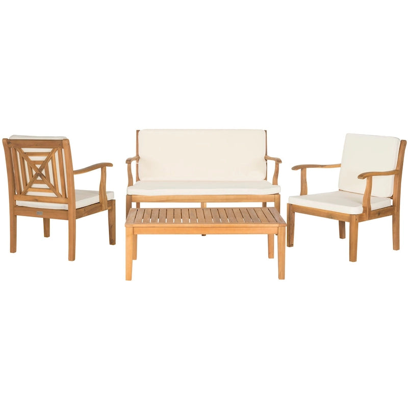 SAFAVIEH Bethli Mar Ensemble de patio 4 pièces en bois d'acacia - 48 larg. x 32 prof. x 25 haut.