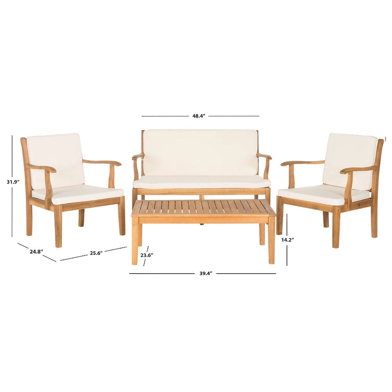 SAFAVIEH Bethli Mar Ensemble de patio 4 pièces en bois d'acacia - 48 larg. x 32 prof. x 25 haut.
