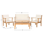 SAFAVIEH Bethli Mar Ensemble de patio 4 pièces en bois d'acacia - 48 larg. x 32 prof. x 25 haut.