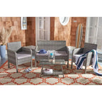 SAFAVIEH Ensemble de conversation de patio 4 pièces Zsolt en osier et acier d'extérieur - 42L x 31P x 21H