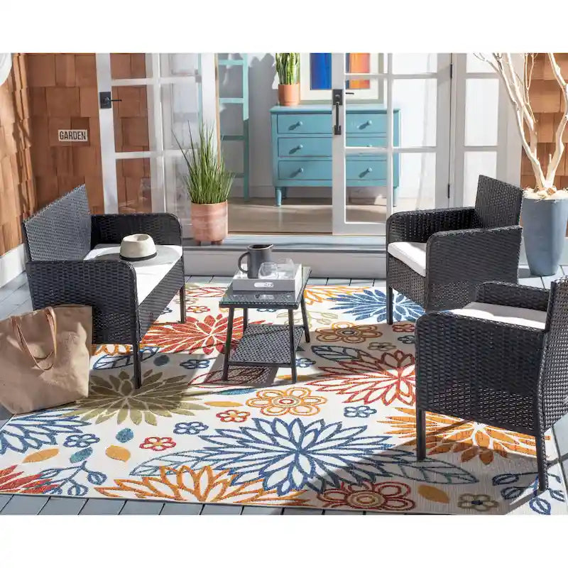 SAFAVIEH Outdoor Zsolt Wicker/ Steel 4-Piece Patio Conversation Set - 42W x 31D x 21H