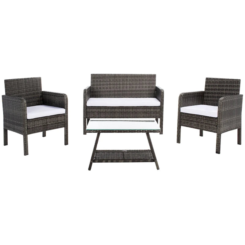 SAFAVIEH Ensemble de conversation de patio 4 pièces Zsolt en osier et acier d'extérieur - 42L x 31P x 21H