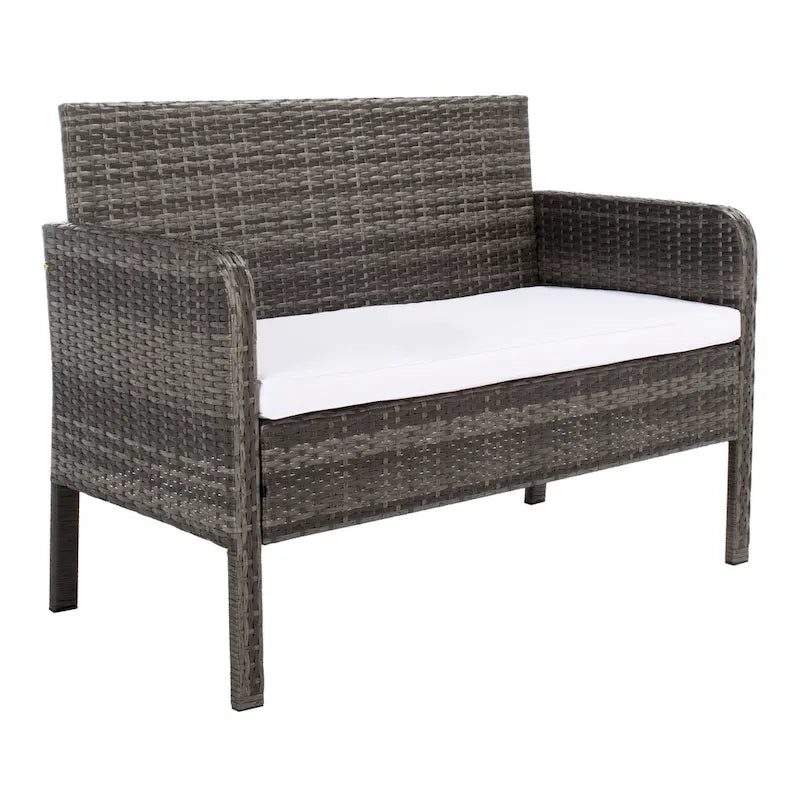 SAFAVIEH Ensemble de conversation de patio 4 pièces Zsolt en osier et acier d'extérieur - 42L x 31P x 21H