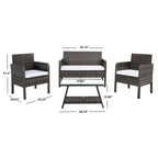 SAFAVIEH Ensemble de conversation de patio 4 pièces Zsolt en osier et acier d'extérieur - 42L x 31P x 21H