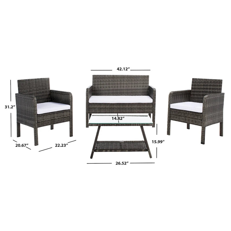 SAFAVIEH Ensemble de conversation de patio 4 pièces Zsolt en osier et acier d'extérieur - 42L x 31P x 21H