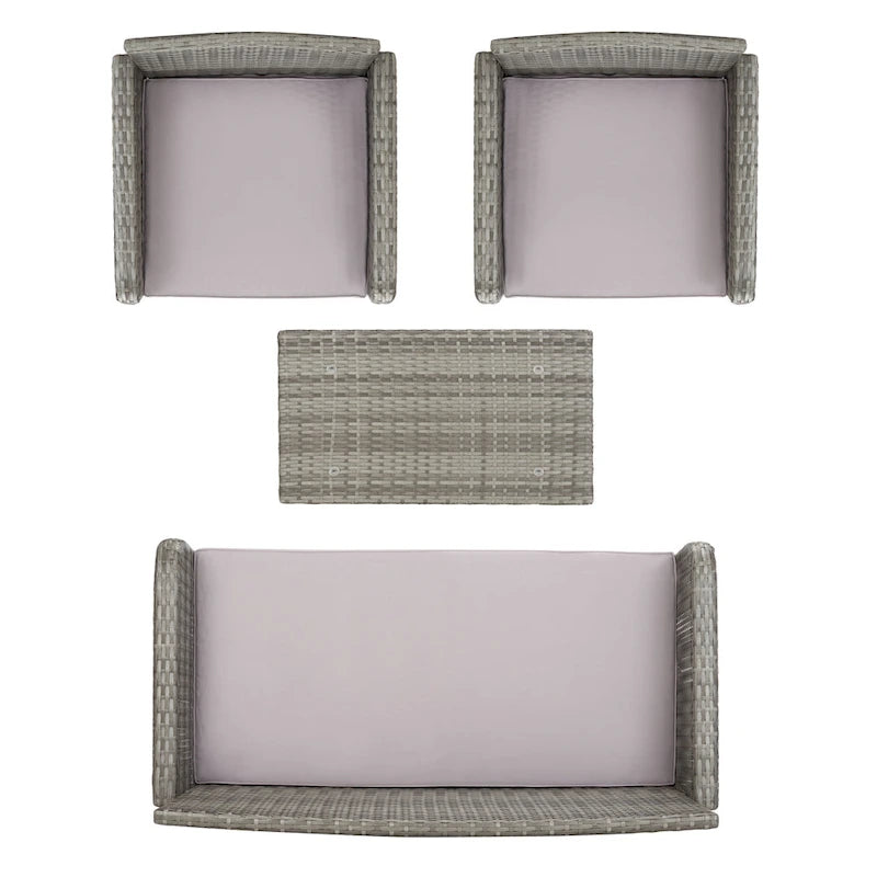 SAFAVIEH Ensemble de conversation de patio 4 pièces Zsolt en osier et acier d'extérieur - 42L x 31P x 21H