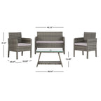 SAFAVIEH Ensemble de conversation de patio 4 pièces Zsolt en osier et acier d'extérieur - 42L x 31P x 21H