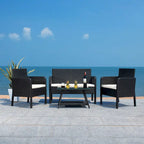 SAFAVIEH Ensemble de conversation de patio 4 pièces Zsolt en osier et acier d'extérieur - 42L x 31P x 21H