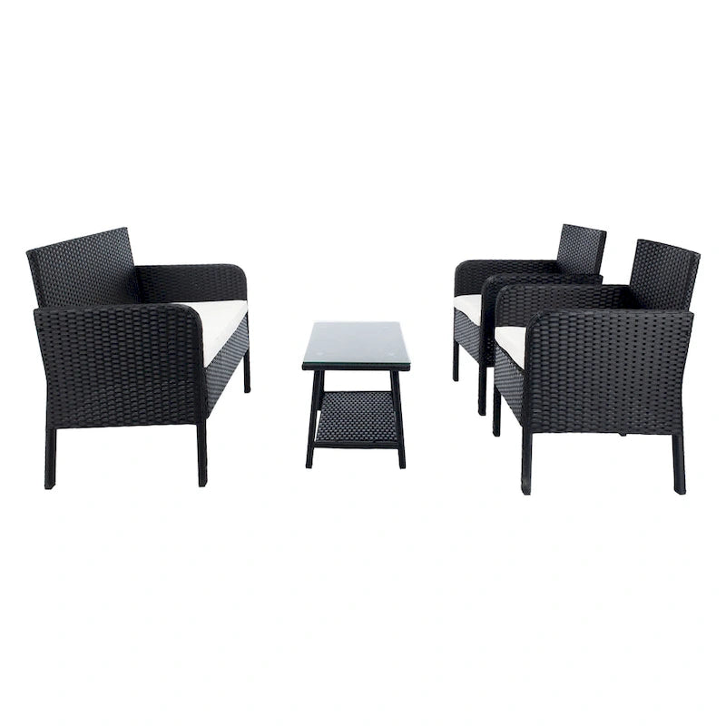 SAFAVIEH Ensemble de conversation de patio 4 pièces Zsolt en osier et acier d'extérieur - 42L x 31P x 21H