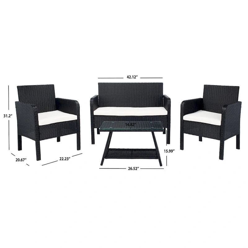 SAFAVIEH Ensemble de conversation de patio 4 pièces Zsolt en osier et acier d'extérieur - 42L x 31P x 21H