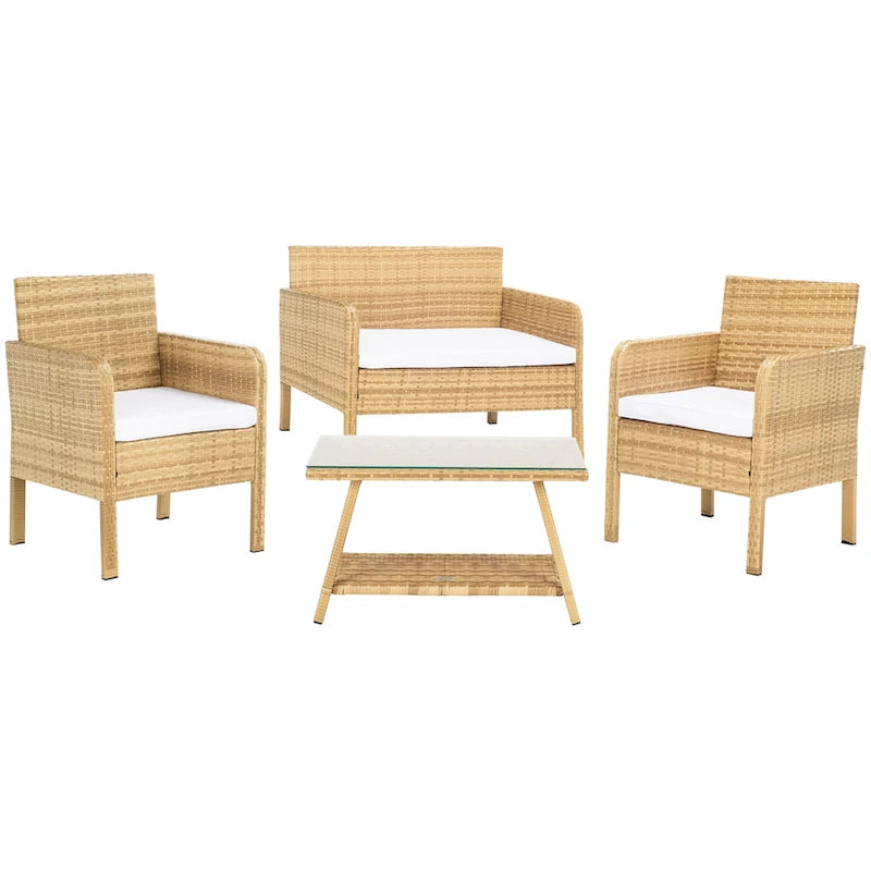 SAFAVIEH Ensemble de conversation de patio 4 pièces Zsolt en osier et acier d'extérieur - 42L x 31P x 21H