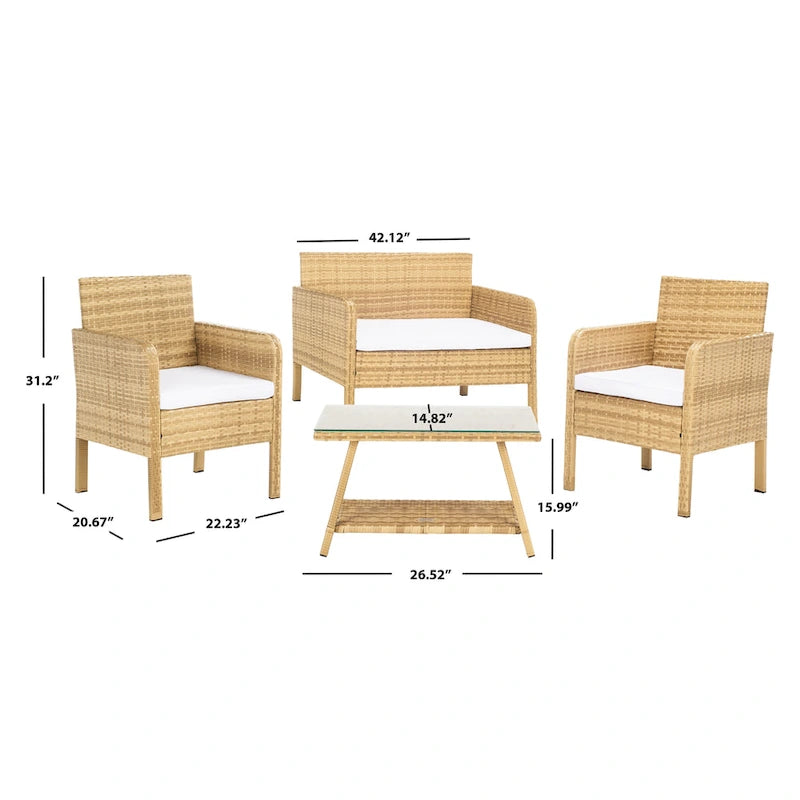 SAFAVIEH Ensemble de conversation de patio 4 pièces Zsolt en osier et acier d'extérieur - 42L x 31P x 21H
