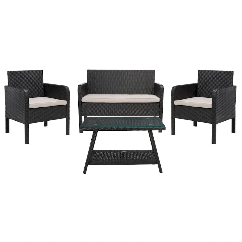 SAFAVIEH Ensemble de conversation de patio 4 pièces Zsolt en osier et acier d'extérieur - 42L x 31P x 21H