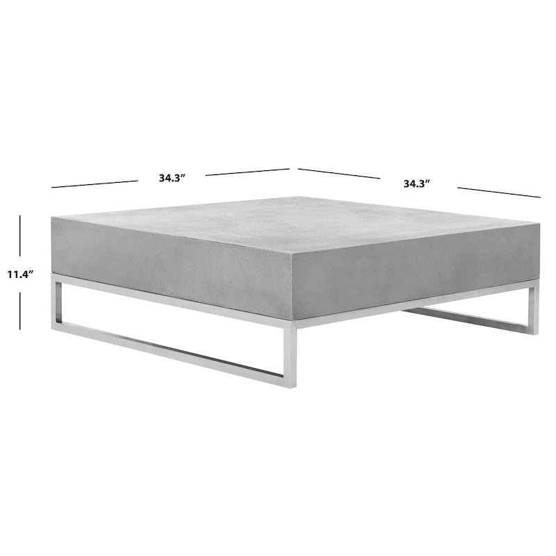 SAFAVIEH Dajana Table Basse Moderne d'Intérieur/Extérieur en Béton Gris Foncé - 34,3 x 34,3 x 11,4 - 34Lx34Px11H