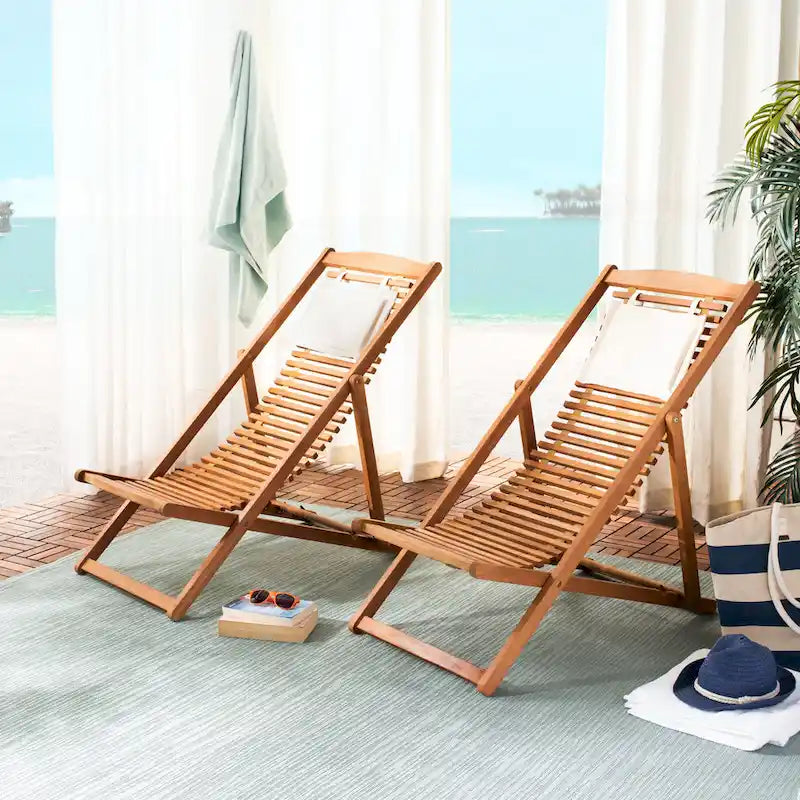 SAFAVIEH Chaise de relaxation d'extérieur Makena avec coussin (lot de 2) - 24L x 39P x 38H