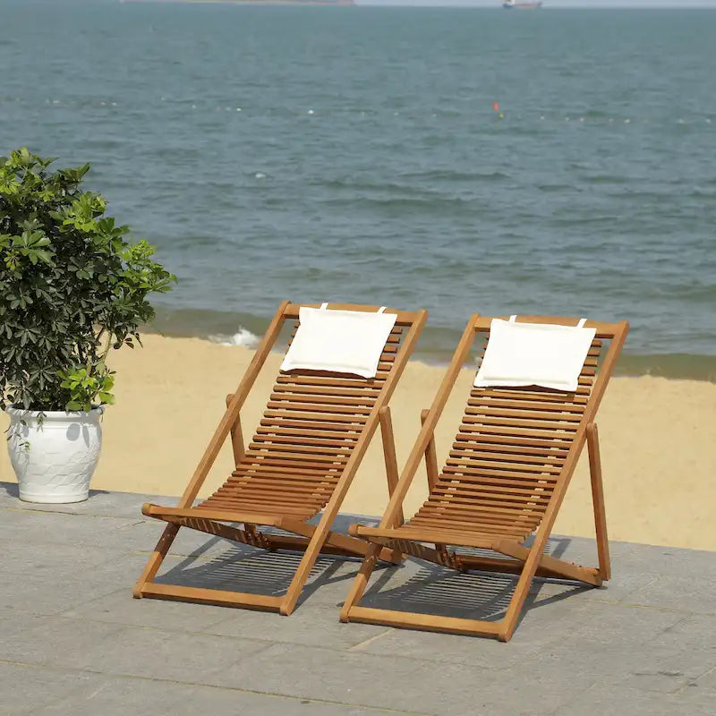 SAFAVIEH Chaise de relaxation d'extérieur Makena avec coussin (lot de 2) - 24L x 39P x 38H