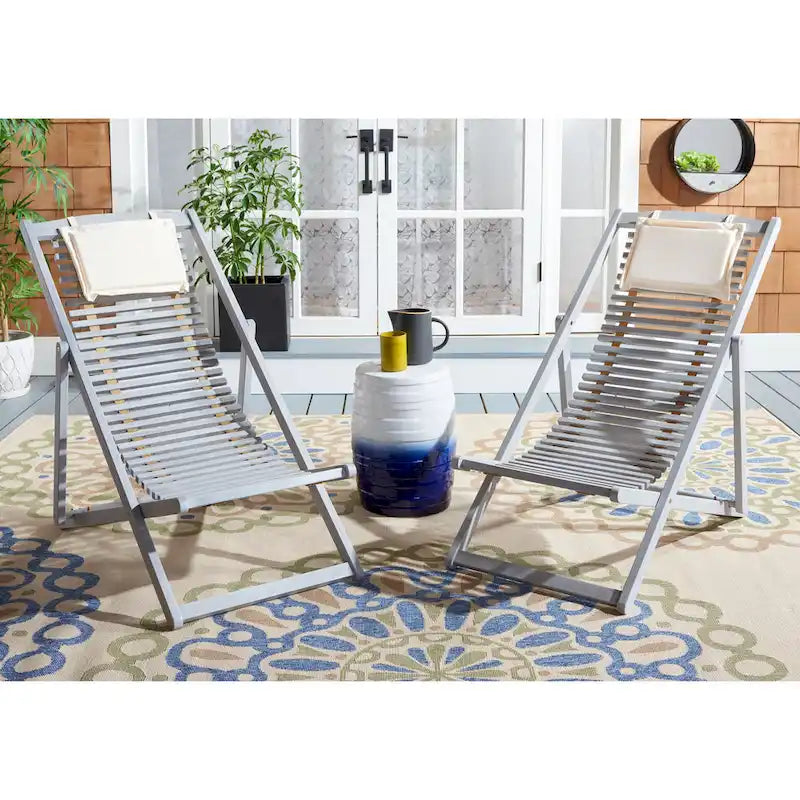 SAFAVIEH Chaise de relaxation d'extérieur Makena avec coussin (lot de 2) - 24L x 39P x 38H