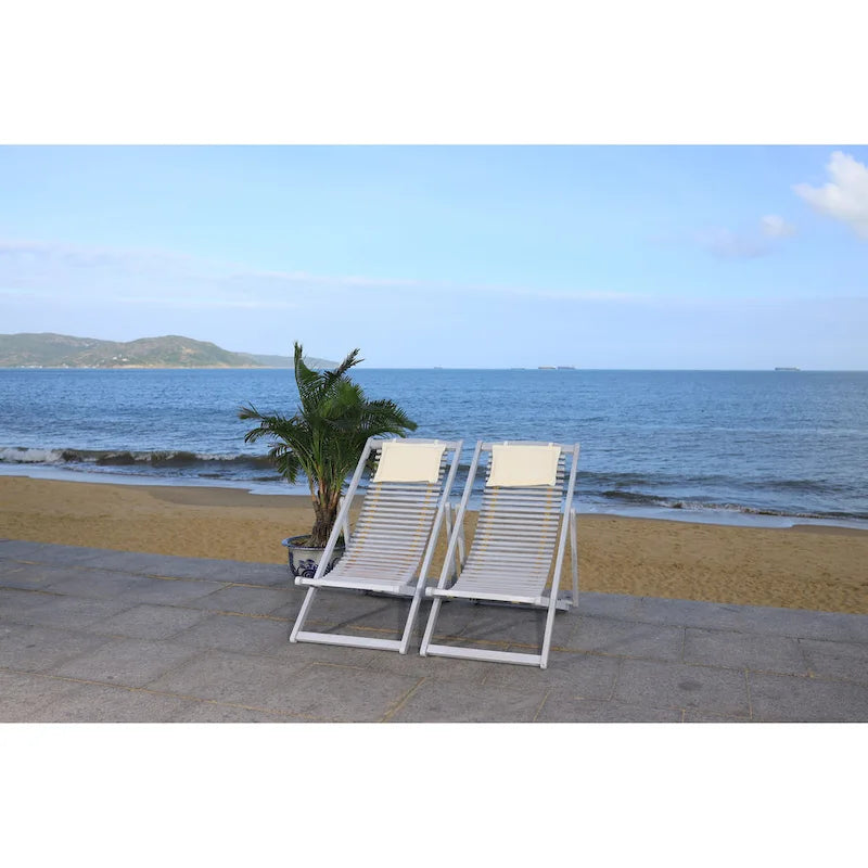SAFAVIEH Chaise de relaxation d'extérieur Makena avec coussin (lot de 2) - 24L x 39P x 38H