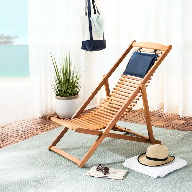 SAFAVIEH Chaise de relaxation d'extérieur Makena avec coussin (lot de 2) - 24L x 39P x 38H