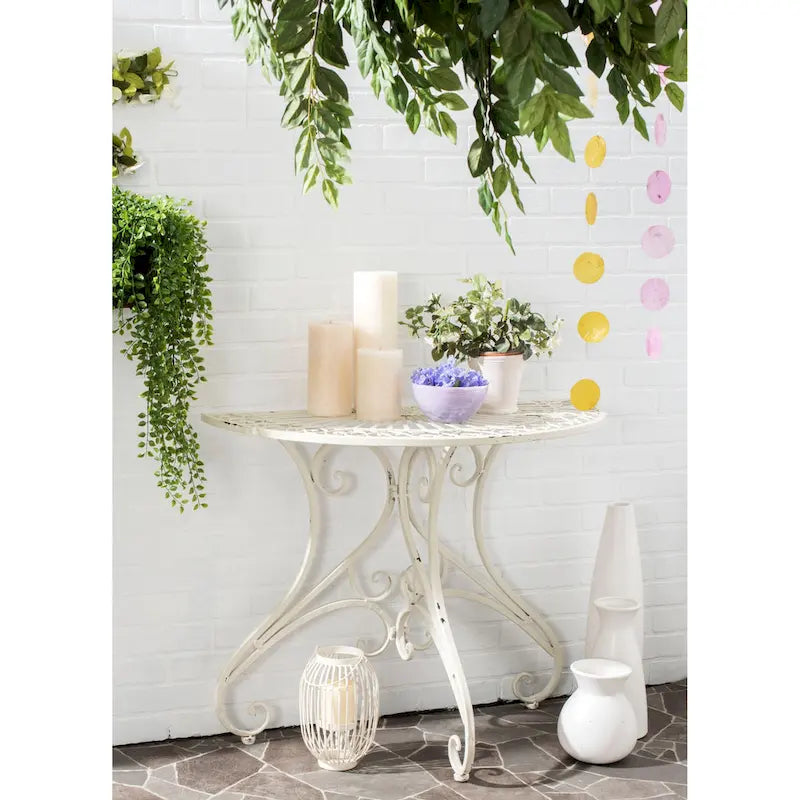 SAFAVIEH Outdoor Tatyanna Annalise Iron Accent Table - 36W x 19D x 29H