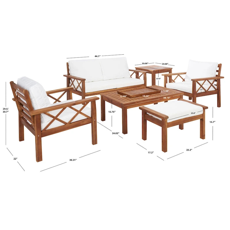 SAFAVIEH Outdoor Unnur Ensemble d'extérieur 6 pièces - 344L x 30P x 28H