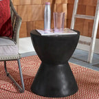 Table d'appoint ronde moderne en béton noir pour l'intérieur/l'extérieur Elektra de SAFAVIEH - 14,9 L x 14,9 P x 17,7 H - 15Wx15Dx18H
