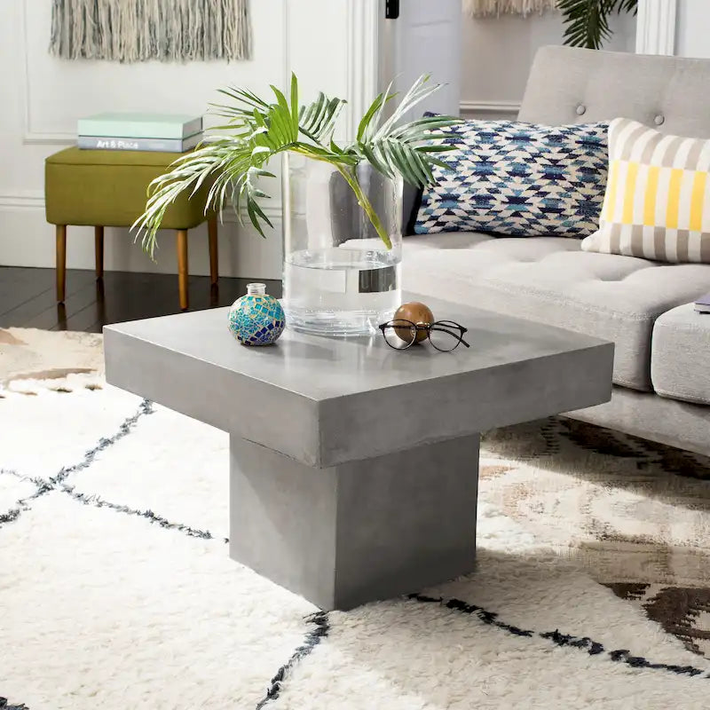 SAFAVIEH Oili Table basse moderne en béton gris foncé pour l'intérieur/extérieur - 23,6 x 23,6 x 15,8 - 24Lx24Px16H