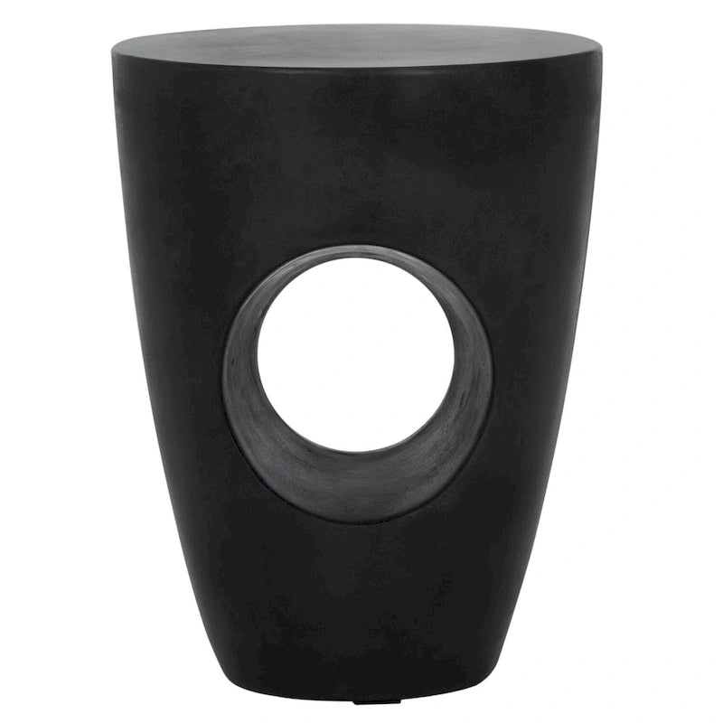 SAFAVIEH Hadil Table d'appoint ronde moderne en béton noir pour l'intérieur/l'extérieur - 14,1 L x 14,1 l x 17,7 H - 14 L x 14 P x 18 H
