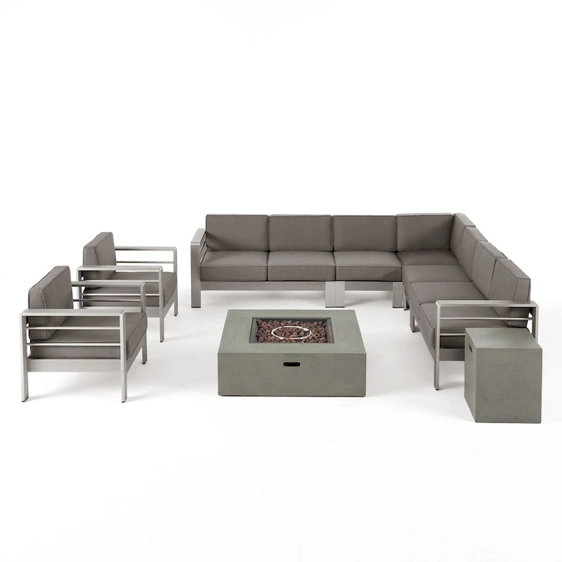 Ensemble sectionnel de canapé en L en aluminium 9 places Cape Coral Outdoor et foyer par Christopher Knight Home