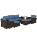 Ensemble de mobilier de jardin Outsunny 6 pièces avec canapé trois places en rotin, fauteuils à bascule pivotants, repose-pieds