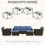 Ensemble de mobilier de jardin Outsunny 6 pièces avec canapé trois places en rotin, fauteuils à bascule pivotants, repose-pieds